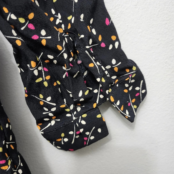 J.jill women's blouse top size L floral black long sleeve missing a butt… - Picture 6 of 9